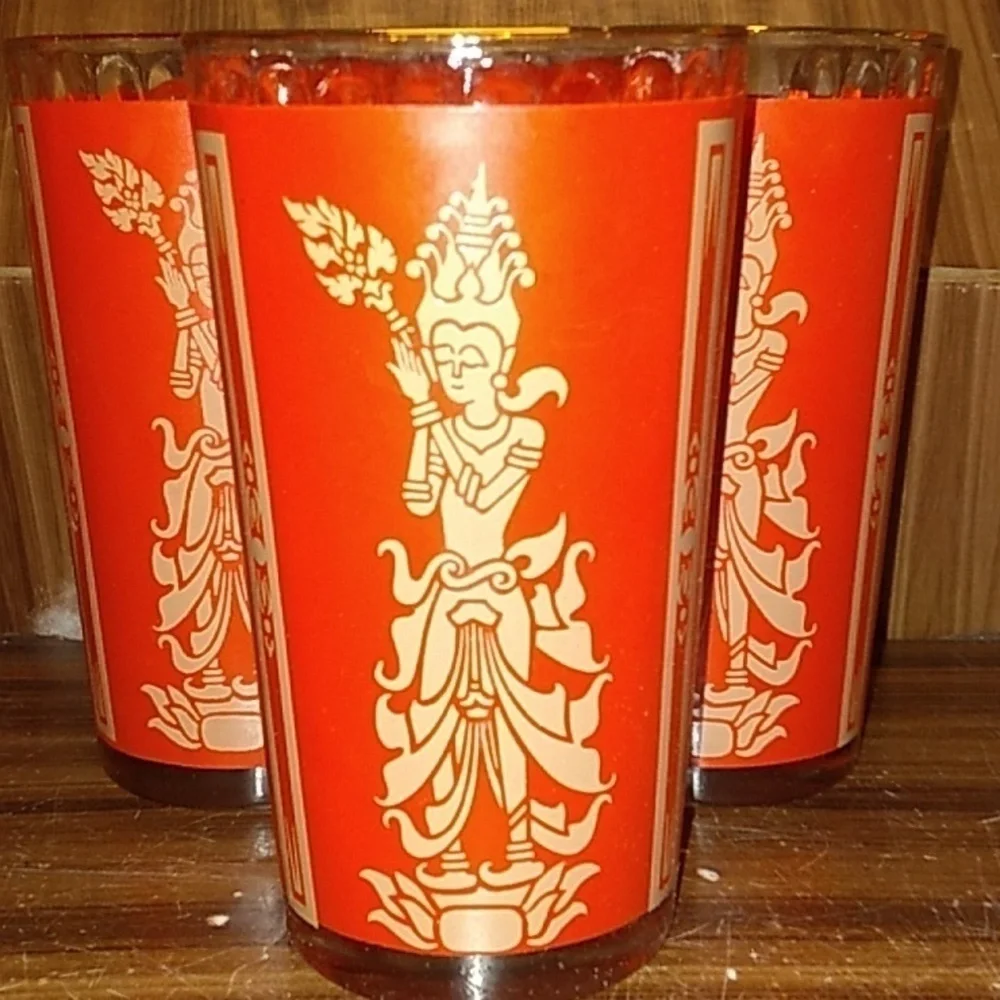 Vintage Culver MCM Thai Princess Hindu Highball set of 3